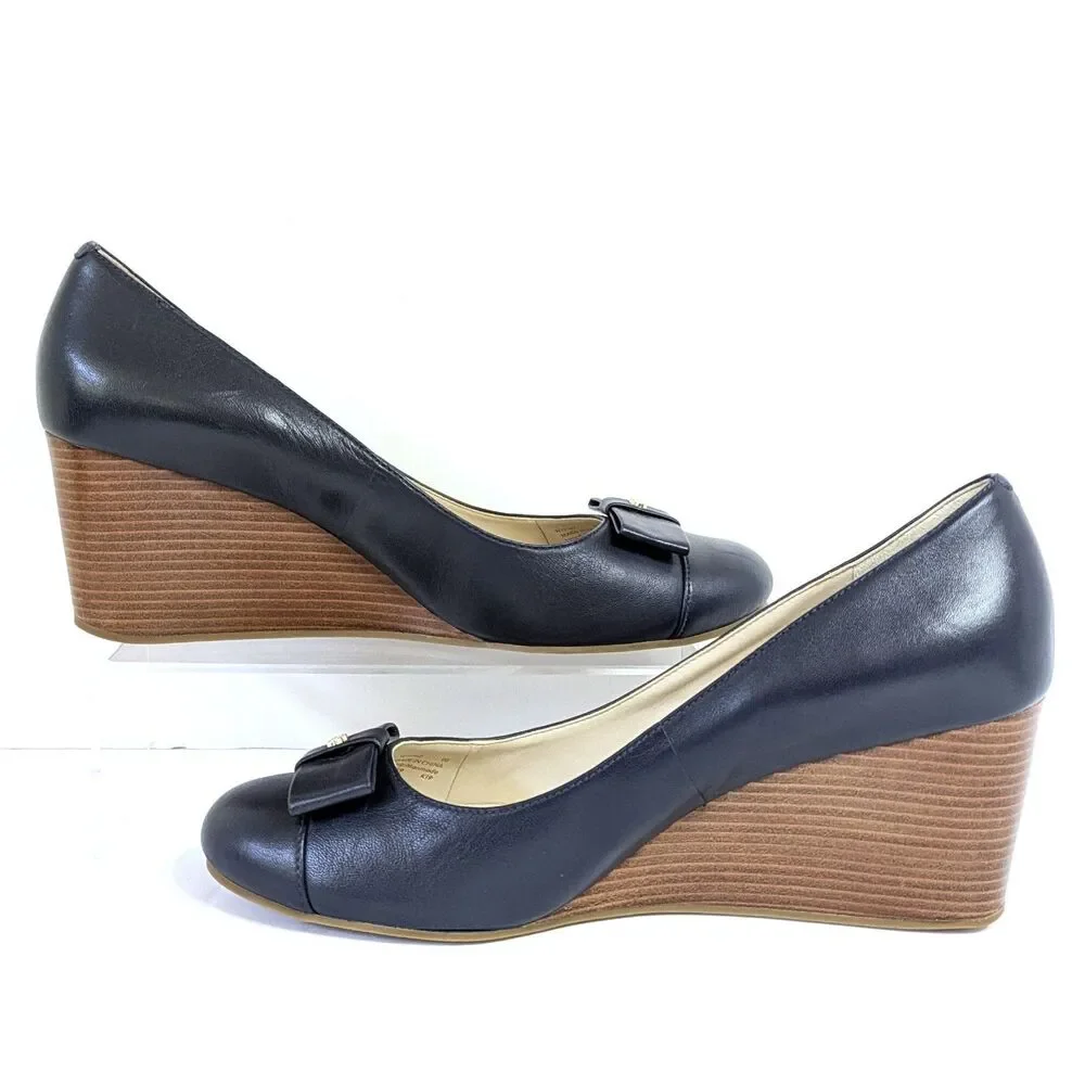 Cole Haan Adair Navy Blue 9B Leather Wedge Heels Pumps W13162 Business Casual
